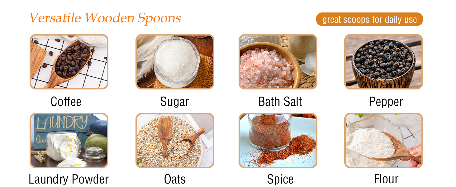 Wooden Coffee Scoop, 6.3 Inch Large Ground Coffee Scoop, Acacia Wood Wooden Scoop Coffee Spoons for Jars Canisters, Bath Salts, Tea, Sugar, Laundry Detergent