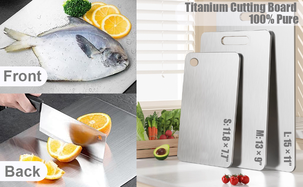 Titanium Cutting Board Set of 3, 2026 New Upgrade 100% Pure Titanium Cutting Boards for Kitchen, Double Sided Food-Grade Chopping Board for Meat Vegetable Fruit (S+M+L)