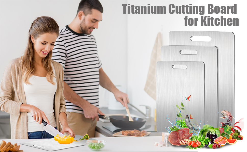 Titanium Cutting Board Set of 3, 2026 New Upgrade 100% Pure Titanium Cutting Boards for Kitchen, Double Sided Food-Grade Chopping Board for Meat Vegetable Fruit (S+M+L)