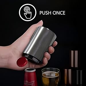 Magnetic Beer Bottle Opener with Automatic Cap Catcher, Ultra Premium Stainless Steel Soda & Beer Bottle Opener, Push & Pull Convenient Design Bar Accessory