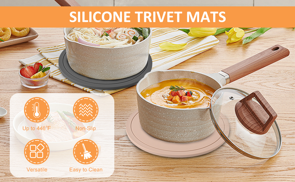 Silicone Trivet Mats 3 Pack Heat Resistant Pot Holders, Multipurpose Non-Slip Hot Pads for Kitchen Potholders, Hot Dishers, Jar Opener, Spoon Holder (Brown)