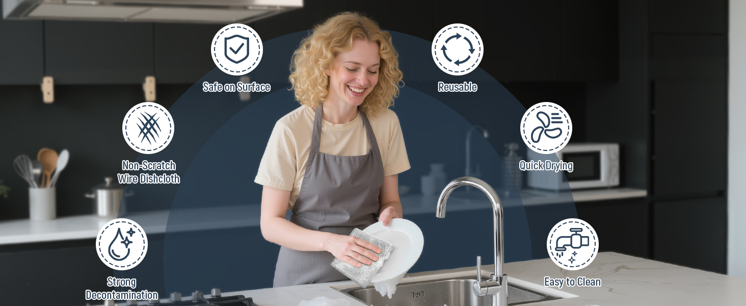 3 Layers Non Scratch Wire Dish Cleaning Supplies 12PCS - Wire Dishwashing Rag Home Essentials-Reusable Steel Wool Scrubber Washcloths,Kitchen Towels and Dishcloths Set for Pans Sinks & Cookware