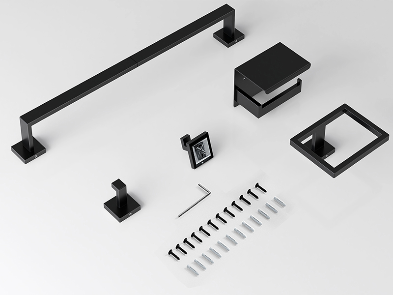 5-Pieces Matte Black Bathroom Hardware Accessories Set, 24 Inch Stainless Steel Towel Racks for Bathroom, Towel Bar Set Towel Ring Coat Hook and Toilet Paper Holder with Shelf Wall Mounted