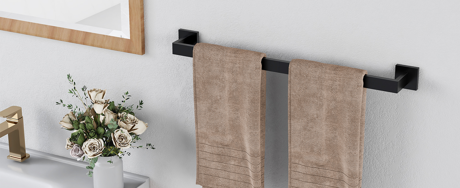 5-Pieces Matte Black Bathroom Hardware Accessories Set, 24 Inch Stainless Steel Towel Racks for Bathroom, Towel Bar Set Towel Ring Coat Hook and Toilet Paper Holder with Shelf Wall Mounted