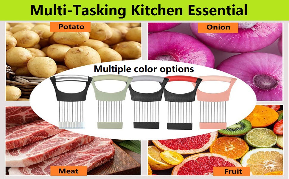 Upgraded Stainless Steel Lemon Slicer Onion Cutter, Onion Holder for Slicing, Vegetable Cutter Kitchen Chopper Slicing Assistant Tool for Potato and Tomato Avocados Eggs Meat (1, Pink)