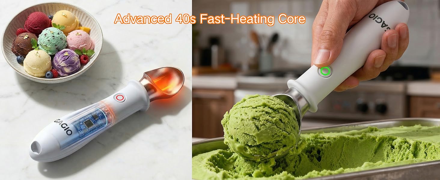 Heated Ice Cream Scoop Rechargeable – Upgraded 2026 Electric Warming Scooper for Rock Hard Ice Cream, Dual Temp 113℉/140℉, Safety Lock & Waterproof Ergonomic Handle (White)