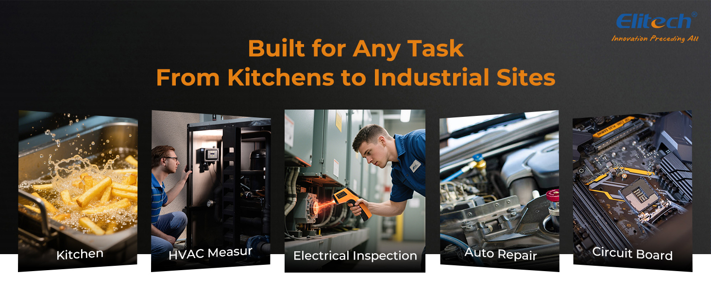 Elitech Laser Temperature Gun, Non-Contact Digital Infrared Thermometer, Adjustable Emissivity, Backlight, Handheld for Grill, Meat, Food, Candy, Automotive, HVAC Tools, -50~530°C(-58~986°F), DIT-220