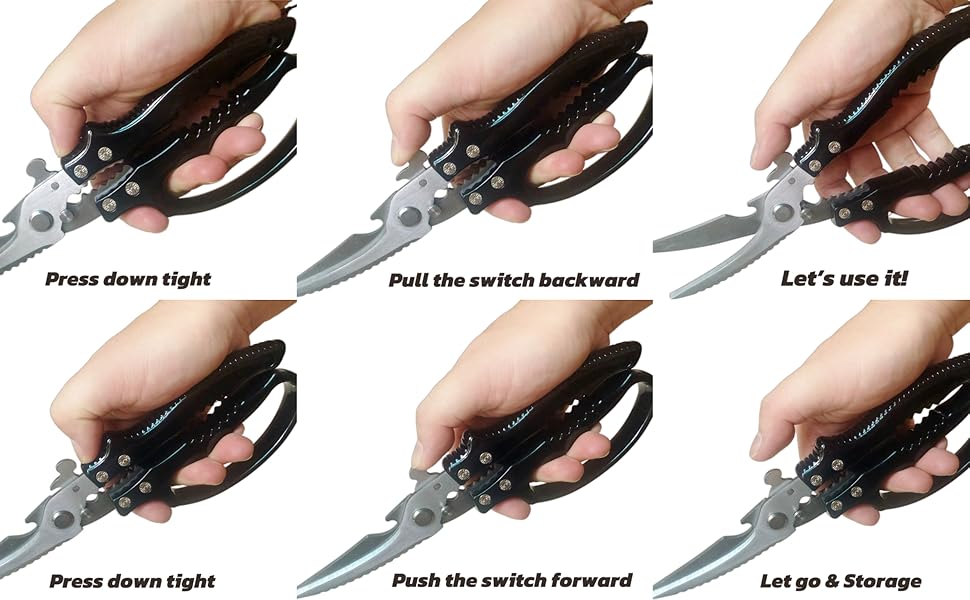 2-Pack Heavy Duty Kitchen Shears - Ultra Sharp All Purpose Food Scissors for Cutting Chicken Bones, Meat & Vegetables, Multi-Function Stainless Steel Cooking Shears (Black & Red)