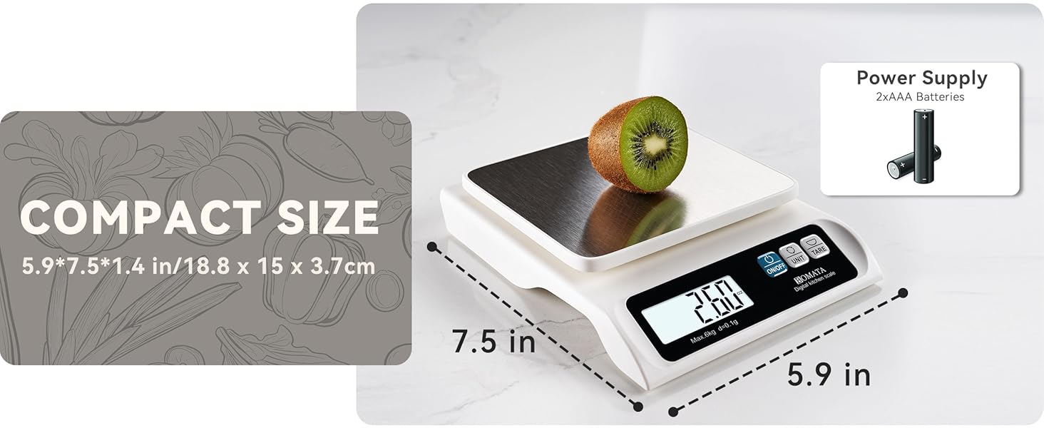 BOMATA 0.1g/ 13lb Food Scale, Digital Kitchen Scale with Removable Stainless Steel Pan, Backlit LCD Display, for Cooking, Baking B621 White