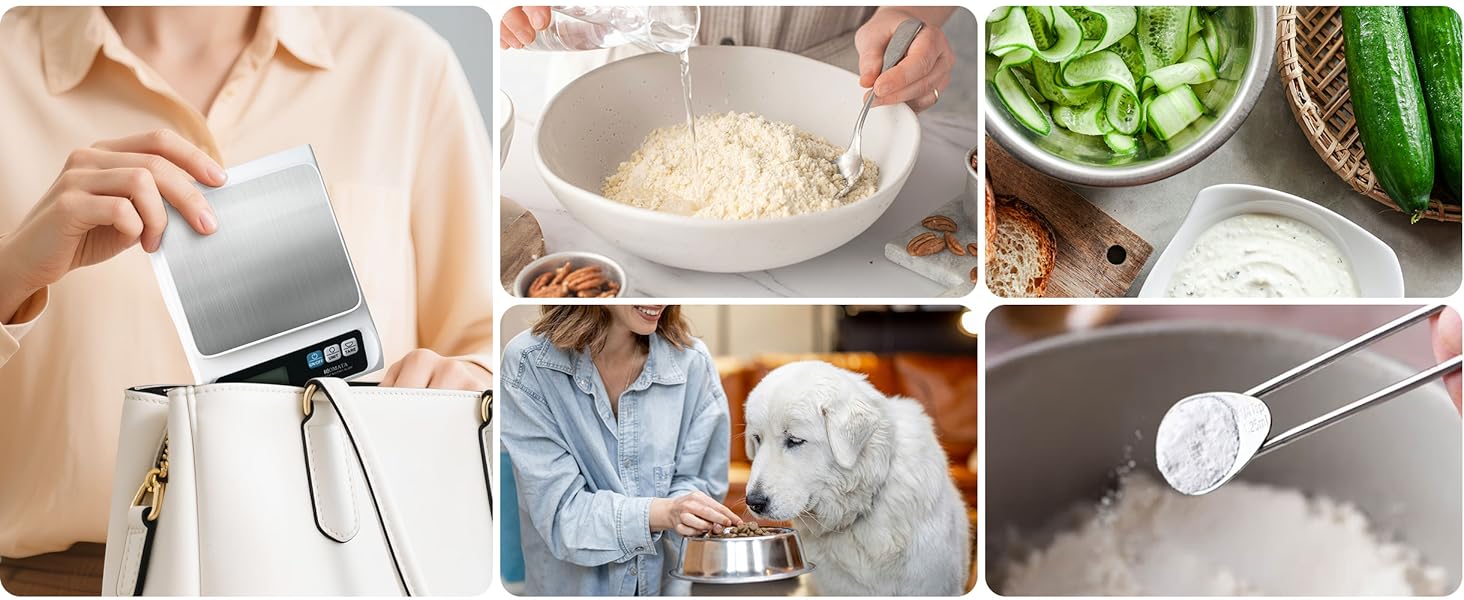 BOMATA 0.1g/ 13lb Food Scale, Digital Kitchen Scale with Removable Stainless Steel Pan, Backlit LCD Display, for Cooking, Baking B621 White