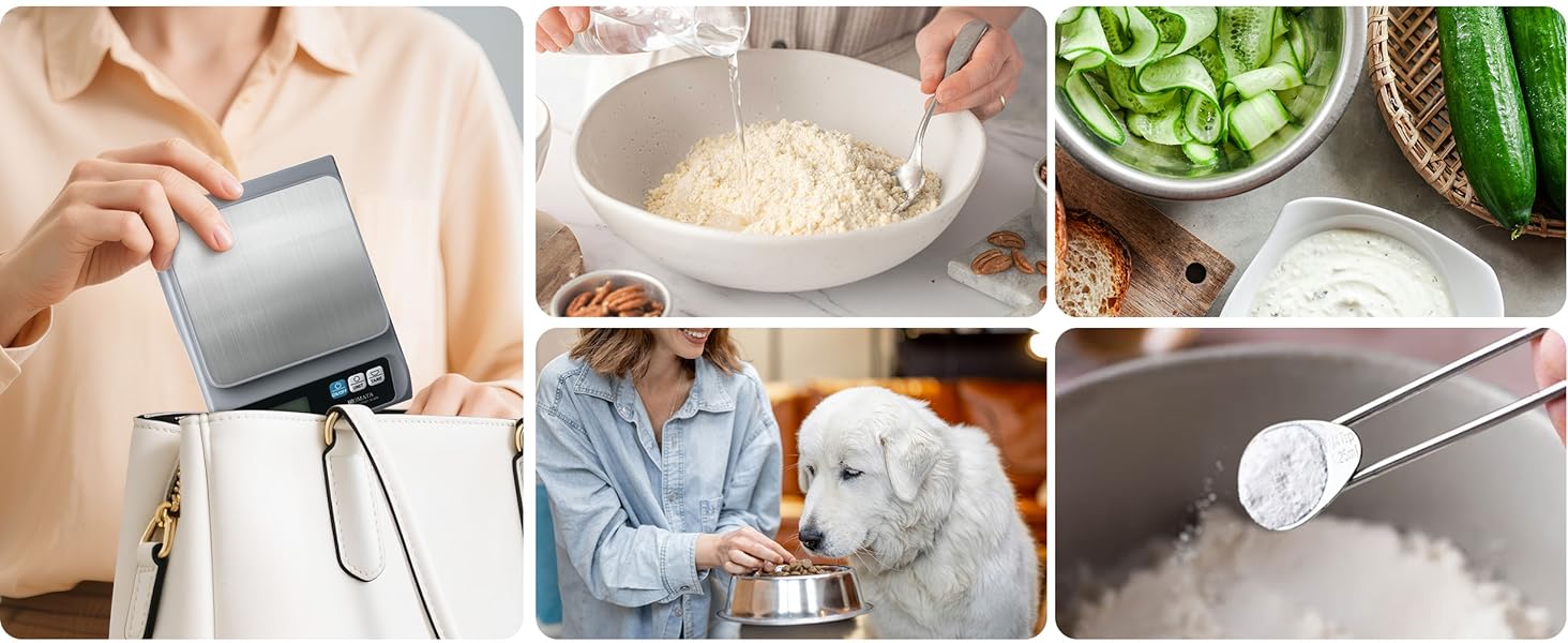 BOMATA 0.1g/ 13lb Food Scale, Digital Kitchen Scale with Removable Stainless Steel Pan, Backlit LCD Display, for Cooking, Baking B621 Grey