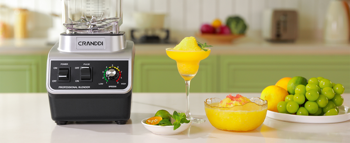 CRANDDI Professional Smoothie Blender, 80oz Countertop Blenders for Smoothies, Shakes & Ice Crushing, 1500W Compact Commercial Kitchen Blender with Stainless Steel Blade, 120V, K96