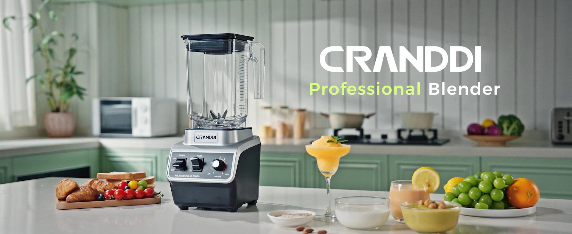 CRANDDI Professional Smoothie Blender, 80oz Countertop Blenders for Smoothies, Shakes & Ice Crushing, 1500W Compact Commercial Kitchen Blender with Stainless Steel Blade, 120V, K96