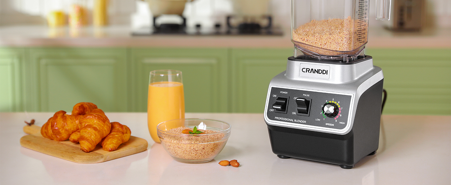 CRANDDI Professional Smoothie Blender, 80oz Countertop Blenders for Smoothies, Shakes & Ice Crushing, 1500W Compact Commercial Kitchen Blender with Stainless Steel Blade, 120V, K96