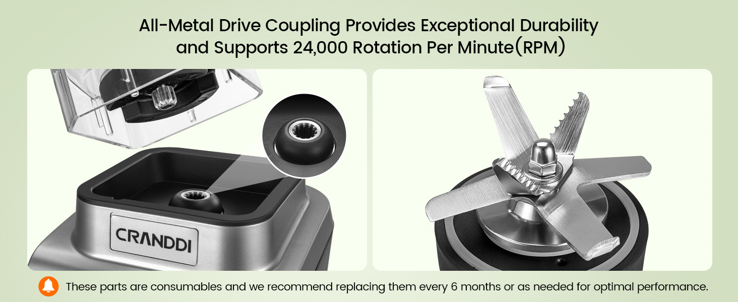 CRANDDI Professional Smoothie Blender, 80oz Countertop Blenders for Smoothies, Shakes & Ice Crushing, 1500W Compact Commercial Kitchen Blender with Stainless Steel Blade, 120V, K96