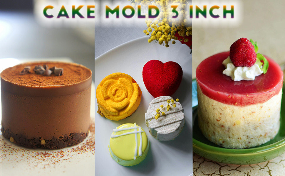 6 Pack Cake Ring Molds with 1 Pusher 1 Lifter, 3 Inch Seamless Mini Cheese Cake Cutter Ring Set, Stainless Steel Mini Food Mold for Mousse, Food Plating, Cookies, Baking (Round)