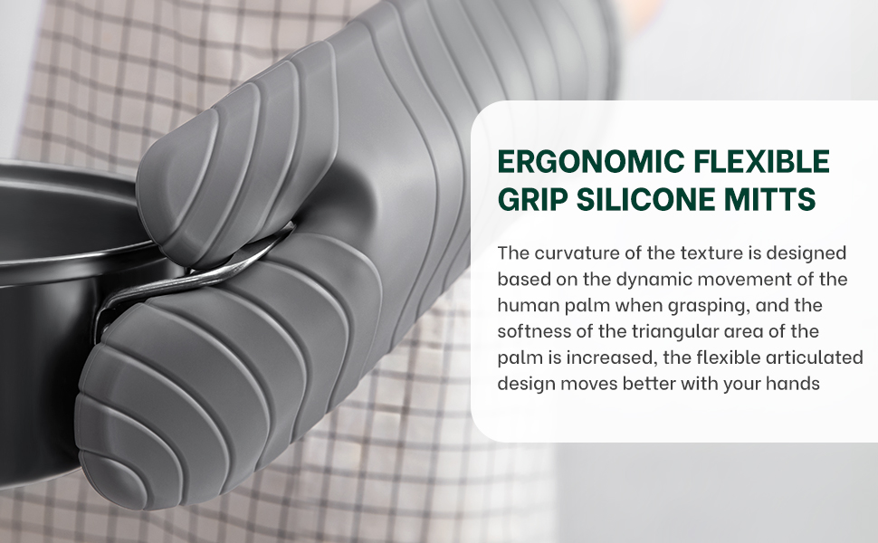 Beneno BPA-Free Silicone Oven Mitt 2-Pack Set, Heat Resistant 500°F Oven Mitts with Non-Slip Grip, Soft Thicker Lining, 7