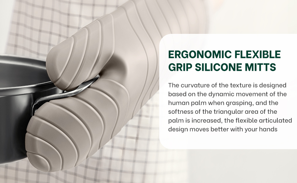 Beneno BPA-Free Silicone Oven Mitt 2-Pack Set, Heat Resistant 500°F Oven Mitts with Non-Slip Grip, Soft Thicker Lining, 7