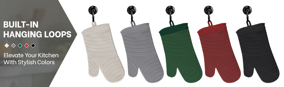 Beneno BPA-Free Silicone Oven Mitt 2-Pack Set, Heat Resistant 500°F Oven Mitts with Non-Slip Grip, Soft Thicker Lining, 7