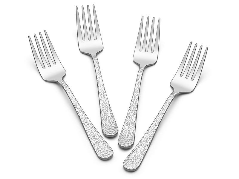 E-far Hammered Serving Forks, 4-Piece Stainless Steel Hostess Serving Utensils Set for Meat Catering Buffet Party Kitchen Restaurant, Non-toxic & Dishwasher Safe