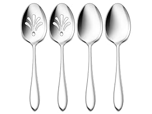 E-far Hammered Serving Forks, 4-Piece Stainless Steel Hostess Serving Utensils Set for Meat Catering Buffet Party Kitchen Restaurant, Non-toxic & Dishwasher Safe