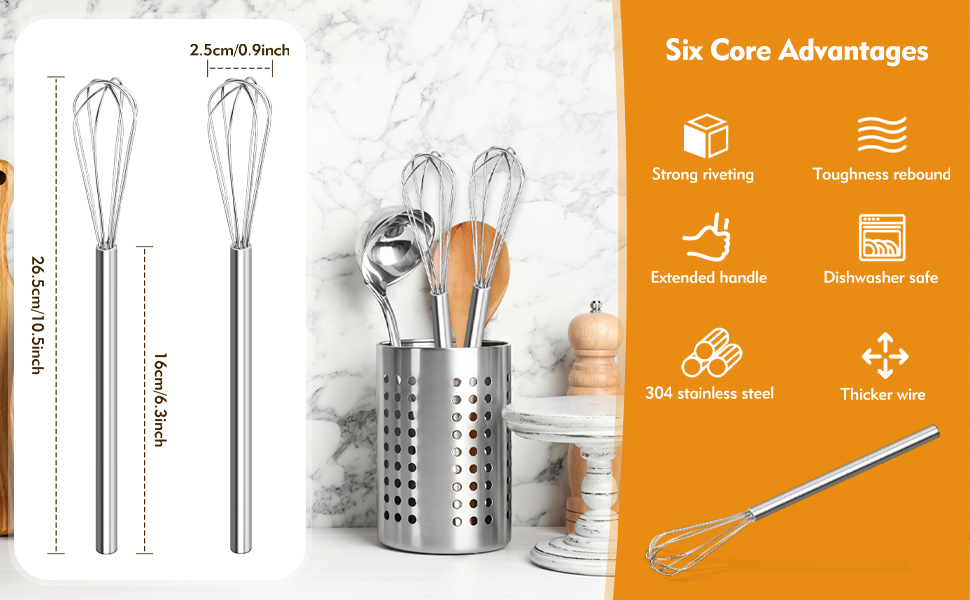 Mini Whisk, Stainless Steel Mixer, Mini Baking Mixer, Coffee and Cocktail Stirrer, Durable Kitchen Stirrer, 2(Piece)