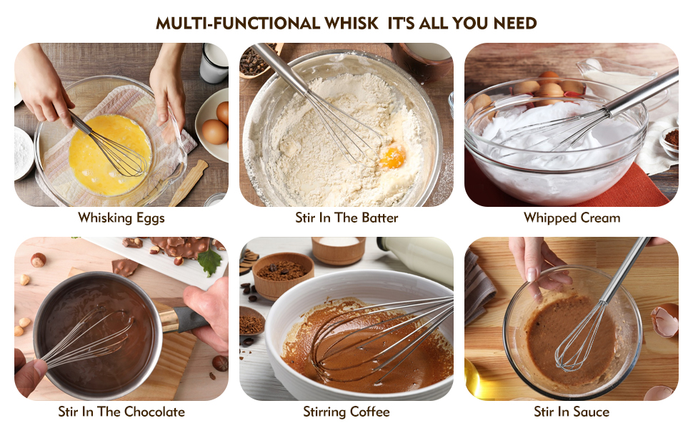 Mini Whisk, Stainless Steel Mixer, Mini Baking Mixer, Coffee and Cocktail Stirrer, Durable Kitchen Stirrer, 2(Piece)