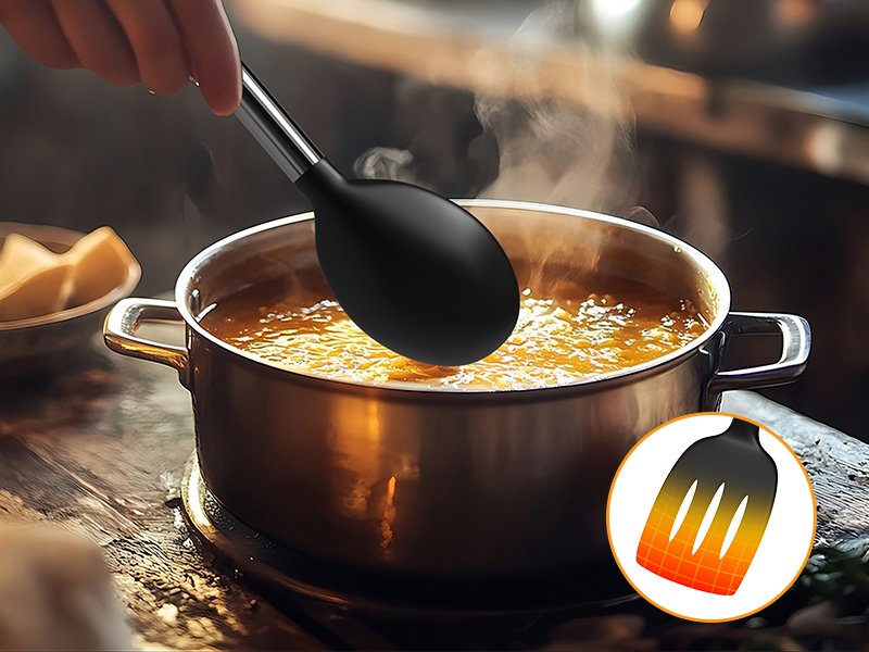 Yoehka Silicone Cooking Utensils Set for Nonstick Cookware, 4Pcs Heat Resistant Kitchen Silicone Spatula and Spoon Set with Stainless Steel Handle, Mixing, Flipping, Turning, Stirring, Black