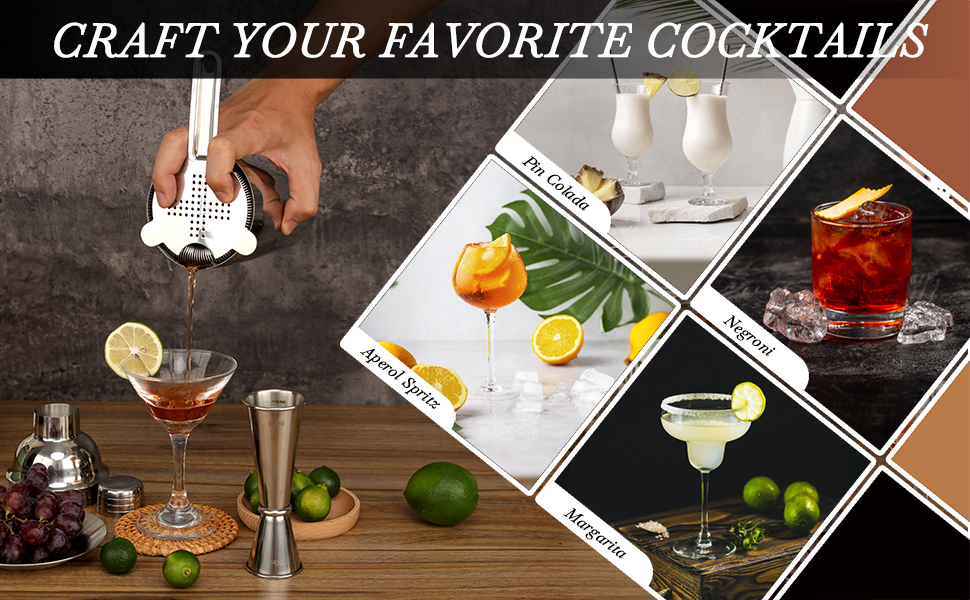 Boston Cocktail Shaker Set with Stand, 20-Piece Complete Bartender Kit for Home Bar Use, Essential Bar Set with 18oz & 28oz Tin Shaker, Bar Accessories and Recipes, Ideal for Parties & Gift Giving