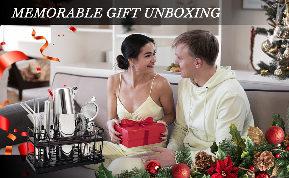 Boston Cocktail Shaker Set with Stand, 20-Piece Complete Bartender Kit for Home Bar Use, Essential Bar Set with 18oz & 28oz Tin Shaker, Bar Accessories and Recipes, Ideal for Parties & Gift Giving