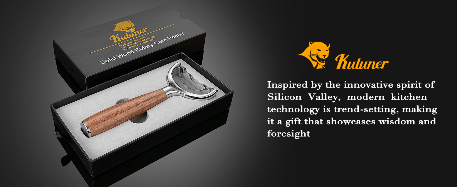 KULUNER Durable Stainless Steel Corn Peeler with Polished Wood Handle Corn on the Cob Stripper Kernel Remover Easy Use Corn Kernel Cutter Kitchen Gadget（Rosewood）