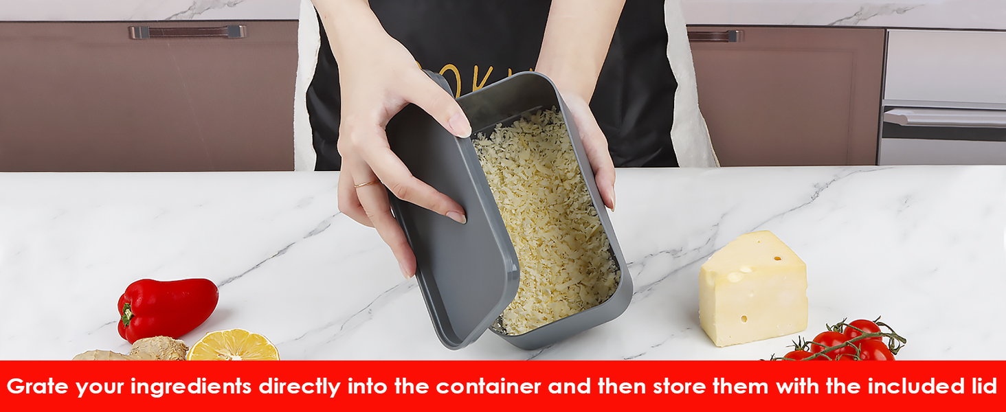 Cheese Grater Citrus Lemon Zester with Food Storage Container & Lid - Perfect For Hard Parmesan Or Soft Cheddar Cheeses, Ginger, Vegetables, Butter, Chocolate & Nutmeg, Gray