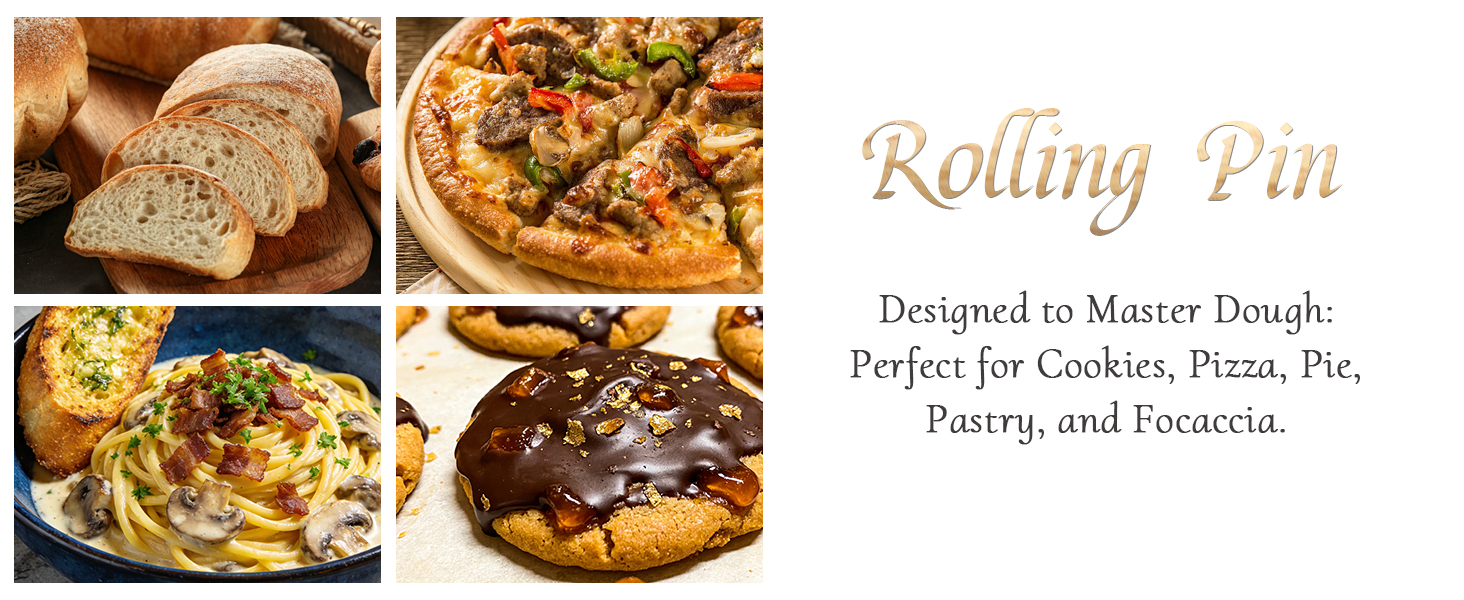 KARRYOUNG Rubber Wood Rolling Pin for Baking, Kitchen Dough Roller With Handles, Rodillo Para Masa, Rolling Pin for Dough, Pizza,Bread, Fondant & Tortilla