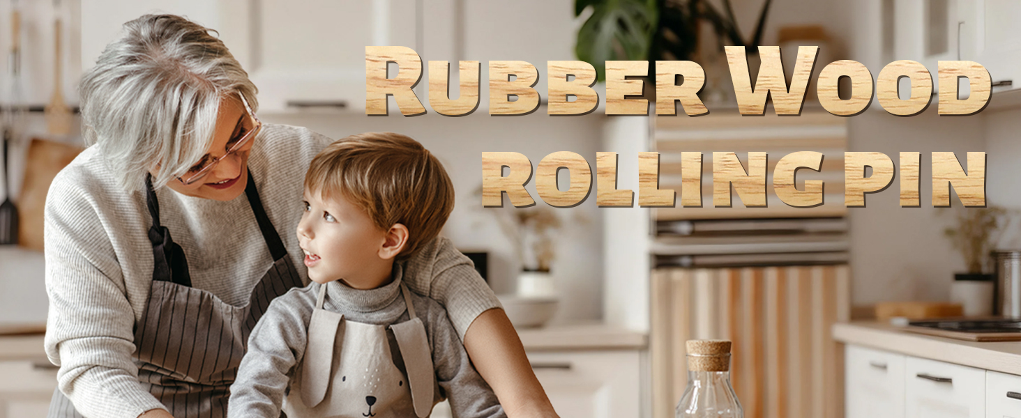 KARRYOUNG Rubber Wood Rolling Pin for Baking, Kitchen Dough Roller With Handles, Rodillo Para Masa, Rolling Pin for Dough, Pizza,Bread, Fondant & Tortilla