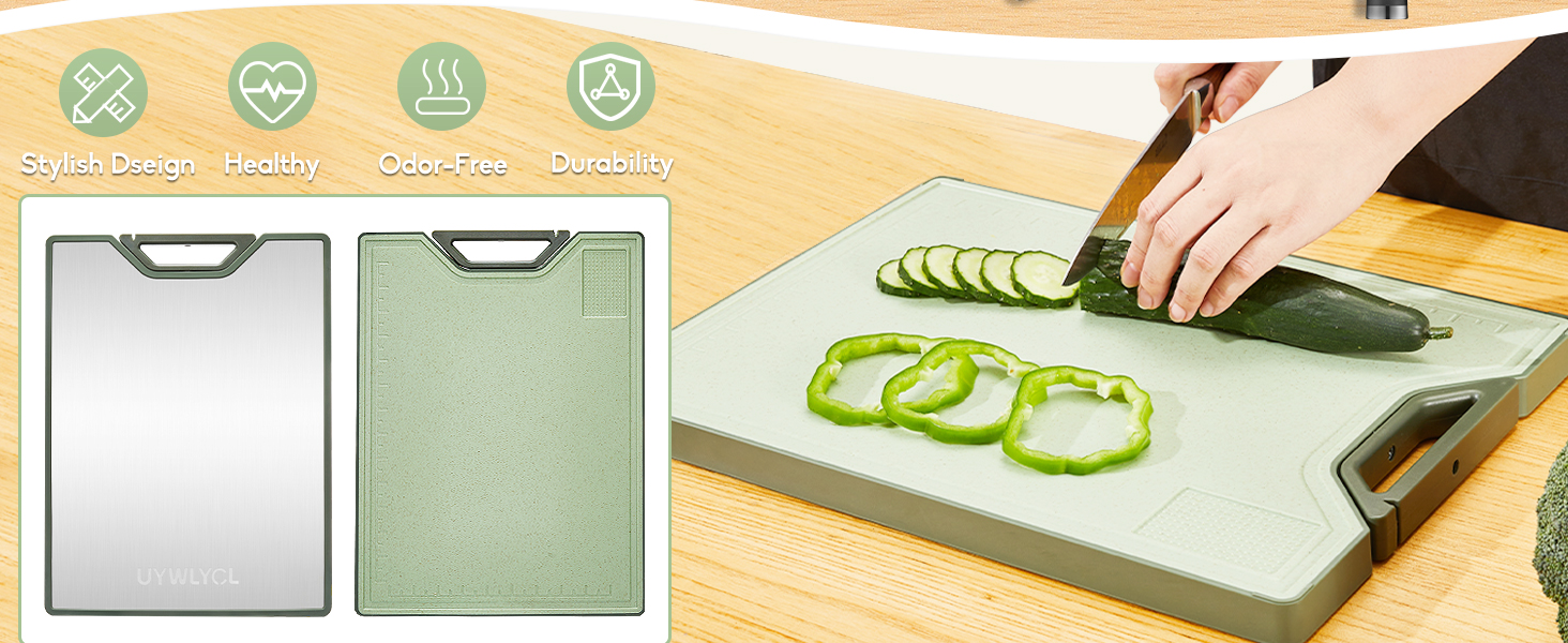 Titanium Cutting Board for Kitchen, Extra-Thick Double Sided Non-Toxic, Titanium & Wheat Straw PP, Food-Grade Chopping Board, Easy to Clean, Large 16"x11"