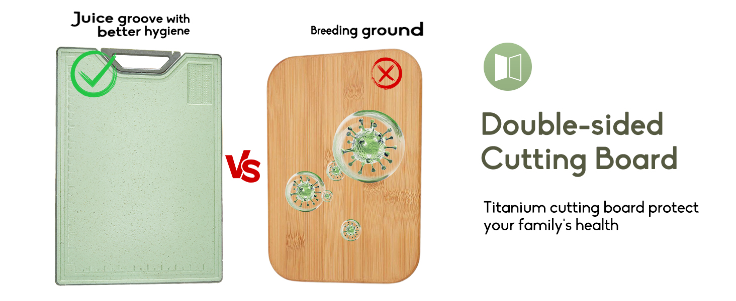 Titanium Cutting Board for Kitchen, Extra-Thick Double Sided Non-Toxic, Titanium & Wheat Straw PP, Food-Grade Chopping Board, Easy to Clean, Large 16"x11"
