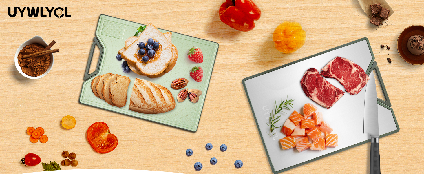 Titanium Cutting Board for Kitchen, Extra-Thick Double Sided Non-Toxic, Titanium & Wheat Straw PP, Food-Grade Chopping Board, Easy to Clean, Large 16"x11"