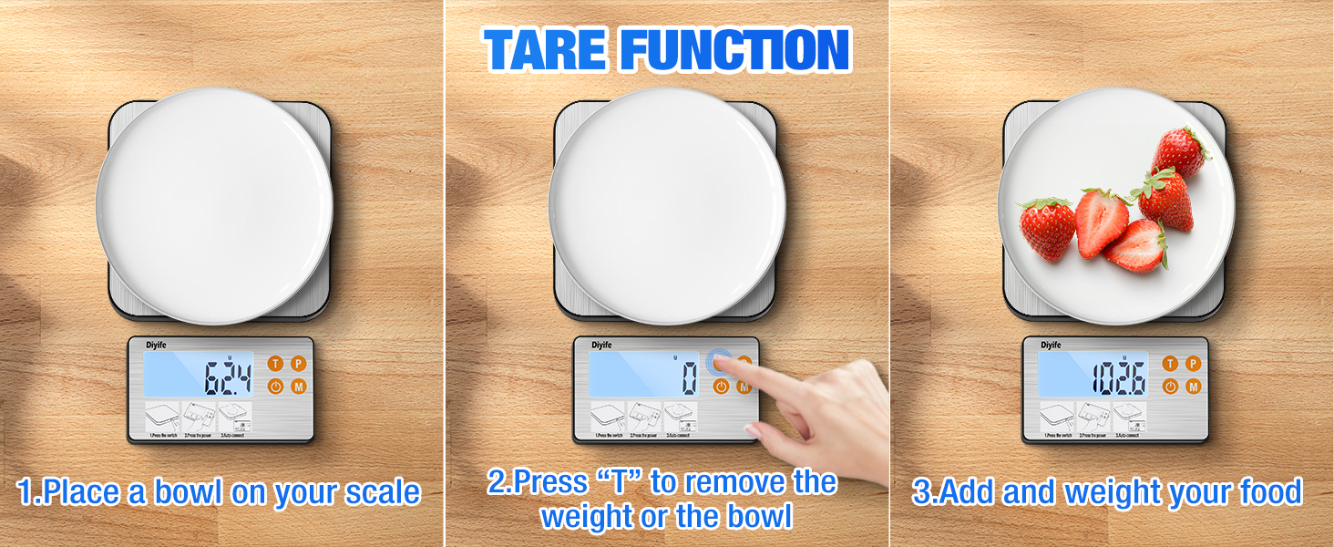 Rechargeable Split Food Scale, Diyife 33lb Digital Kitchen Scales with Split Display, 1g/0.1oz High Accurate, Food-Grade 304 Stainless Steel, 7 Units, Backlit LCD, for Cooking, Baking, Meal Prep