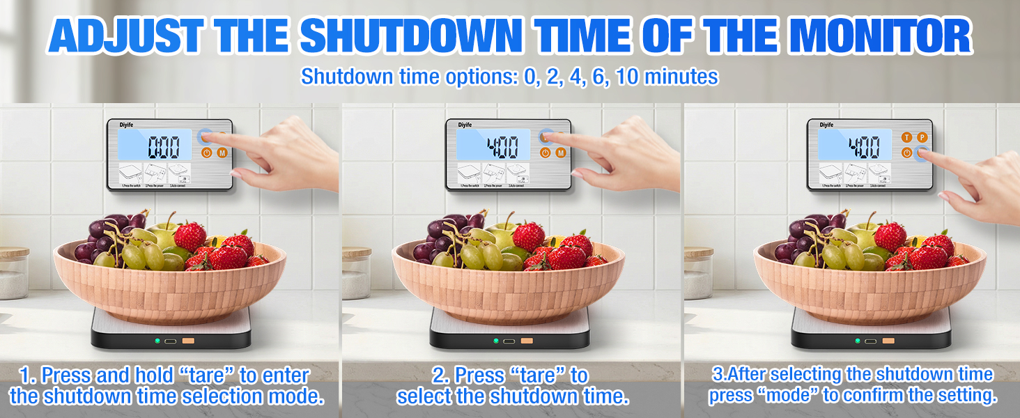 Rechargeable Split Food Scale, Diyife 33lb Digital Kitchen Scales with Split Display, 1g/0.1oz High Accurate, Food-Grade 304 Stainless Steel, 7 Units, Backlit LCD, for Cooking, Baking, Meal Prep