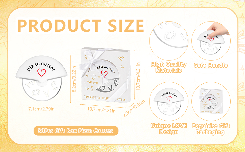 30Pcs Pizza Cutter Wedding Party Favors for Guests, White Mini Stainless Steel Pizza Cutter with Gift Box for Bridal Decoration Baby Shower Return Souvenirs Guest Prizes