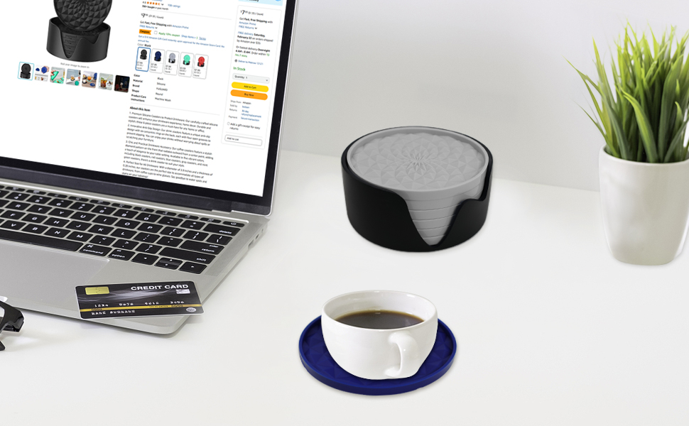 Silicone Coasters Set for Table [6 Pack] - Cup Drink Coasters for Home Kitchen Dining Decor