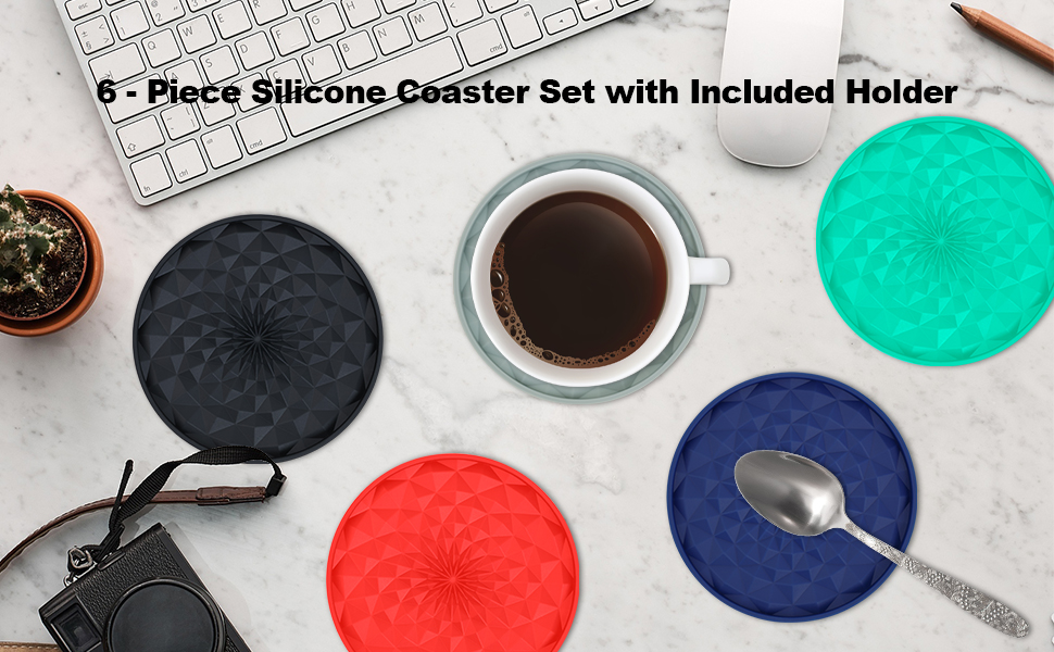 Silicone Coasters Set for Table [6 Pack] - Cup Drink Coasters for Home Kitchen Dining Decor