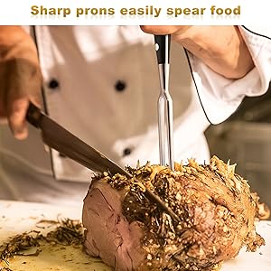 Heavy-Duty Stainless Steel Carving Fork with Black Wood-Sheathed Handle – Ideal for Turkey, Beef, Ham, BBQ, Grilling & Roasting