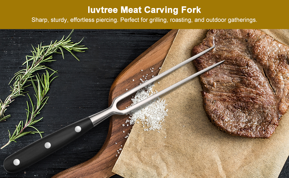 Heavy-Duty Stainless Steel Carving Fork with Black Wood-Sheathed Handle – Ideal for Turkey, Beef, Ham, BBQ, Grilling & Roasting