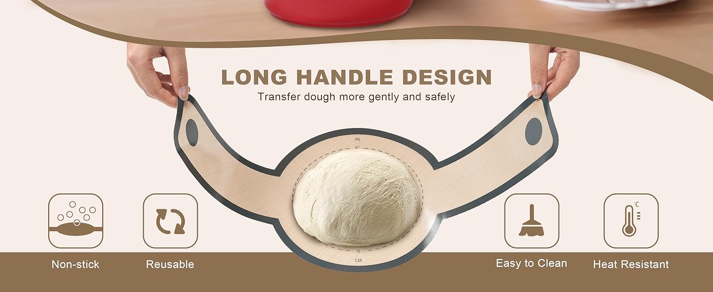 3 PCS Silicone Bread Sling for Dutch Oven Liners, Non Stick & Easy to Clean Silicone Bread Baking Mat with Extra Long Handles, Reusable Round Silicone Baking Mats to Transfer Sourdough Bread