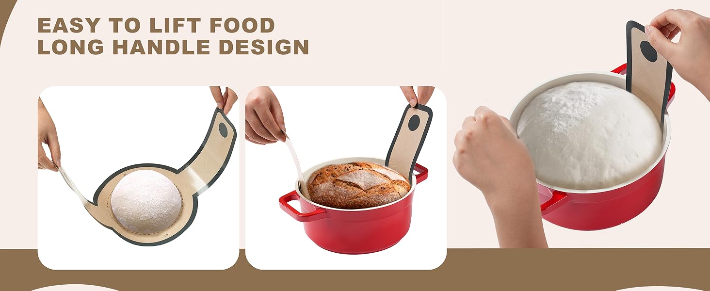 3 PCS Silicone Bread Sling for Dutch Oven Liners, Non Stick & Easy to Clean Silicone Bread Baking Mat with Extra Long Handles, Reusable Round Silicone Baking Mats to Transfer Sourdough Bread