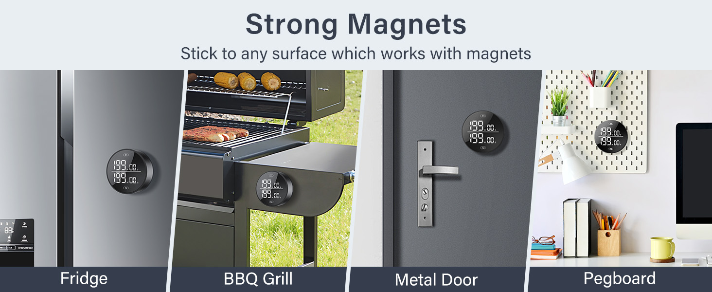 Dual Digital Kitchen Timer for Cooking, 199 Minutes Countdown & Stopwatch, Productivity Timer for Fridge, Big Digits, High-Definition Display, Rotary Adjustment, 3 Volumes, 2 Brightness Levels, Black