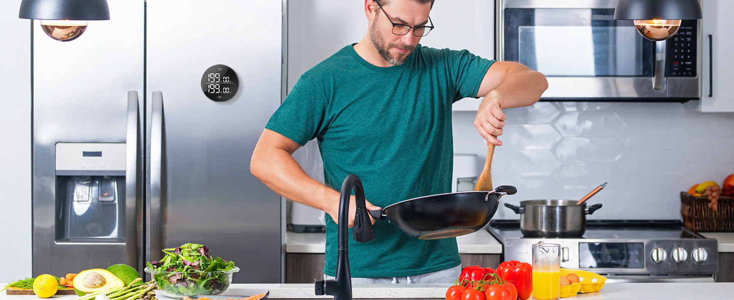 Dual Digital Kitchen Timer for Cooking, 199 Minutes Countdown & Stopwatch, Productivity Timer for Fridge, Big Digits, High-Definition Display, Rotary Adjustment, 3 Volumes, 2 Brightness Levels, Black