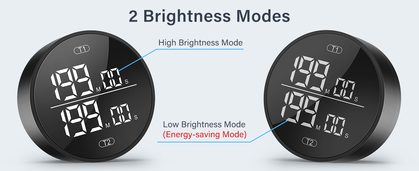 Dual Digital Kitchen Timer for Cooking, 199 Minutes Countdown & Stopwatch, Productivity Timer for Fridge, Big Digits, High-Definition Display, Rotary Adjustment, 3 Volumes, 2 Brightness Levels, Black