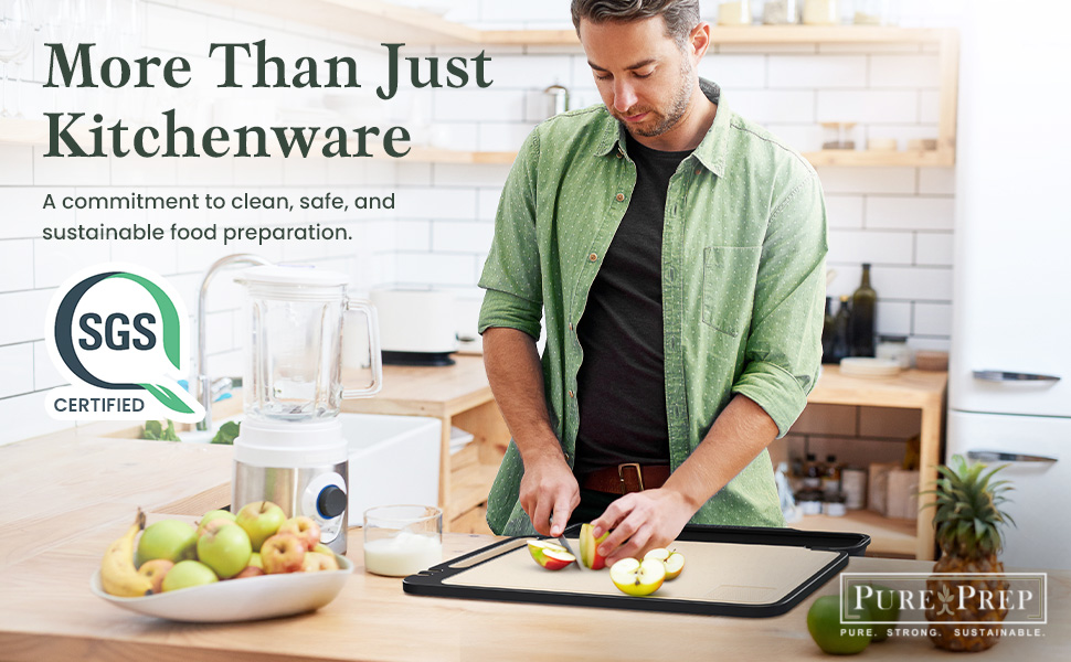 PURE-PREP Titanium Cutting Boards for Kitchen - Titanium Cutting Board Set for Kitchen Use - Metal Chopping Board with Collapsible Catch, Grater, Knife Sharpener, Double-Sided Design - Large 16”x11”